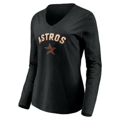 Houston Astros Women's Personalized Cooperstown Collection Alternate Winning Streak Long Sleeve V-Neck T-Shirt - Black T-shirts