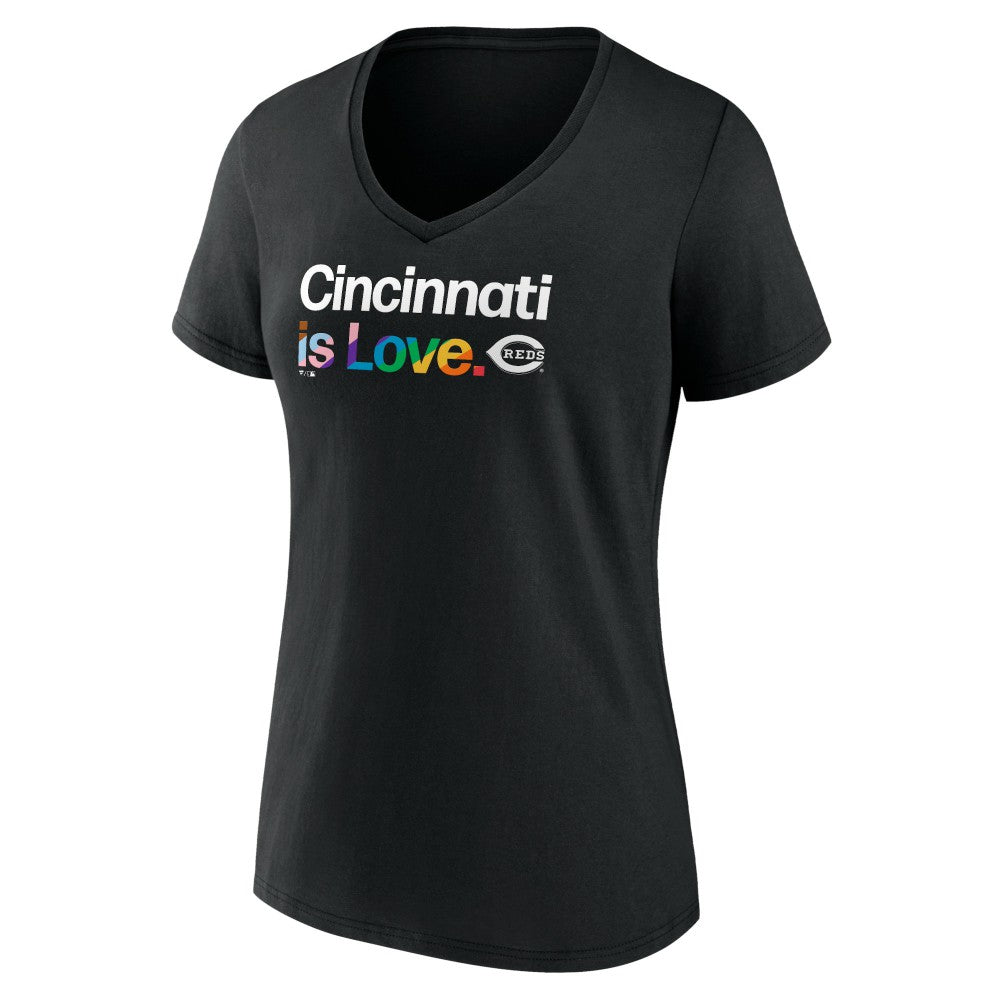 Cincinnati Reds Women's City Pride V-Neck T-Shirt - Black T-shirts