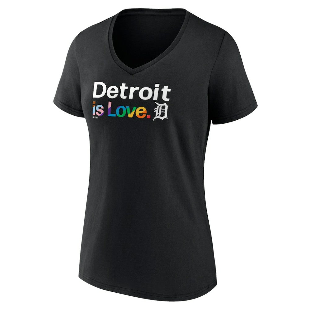 Detroit Tigers Women's City Pride V-Neck T-Shirt - Black T-shirts