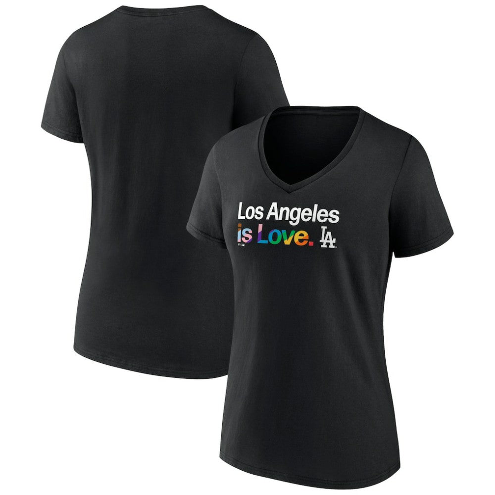 Los Angeles Dodgers Women's City Pride V-Neck T-Shirt - Black T-shirts