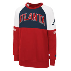 Atlanta Braves Starter Women's Baseline Raglan Pullover Sweatshirt - Red/Navy Pullover