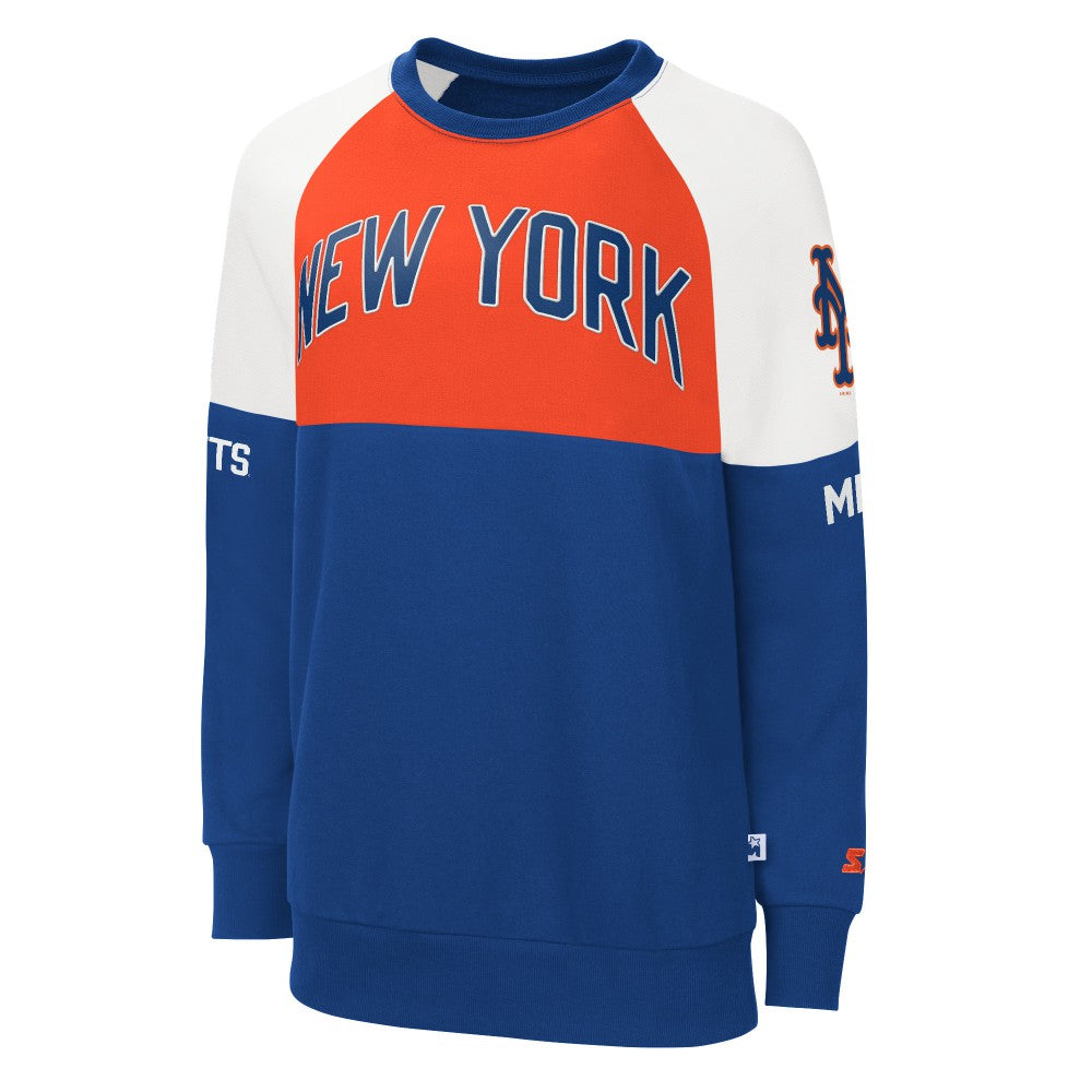 New York Mets Starter Women's Baseline Raglan Pullover Sweatshirt - Royal/Orange Pullover