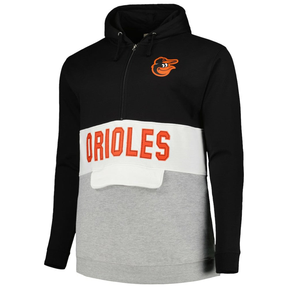 Baltimore Orioles Big & Tall Hoodie Half-Zip Sweatshirt - Black/Heather Gray Hoodies
