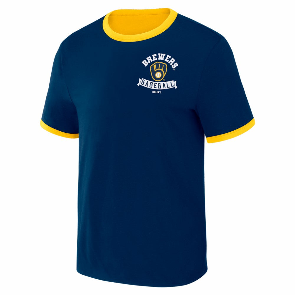 Milwaukee Brewers Darius Rucker Collection by Fanatics Two-Way Ringer Reversible T-Shirt - Navy/Gold T-shirts