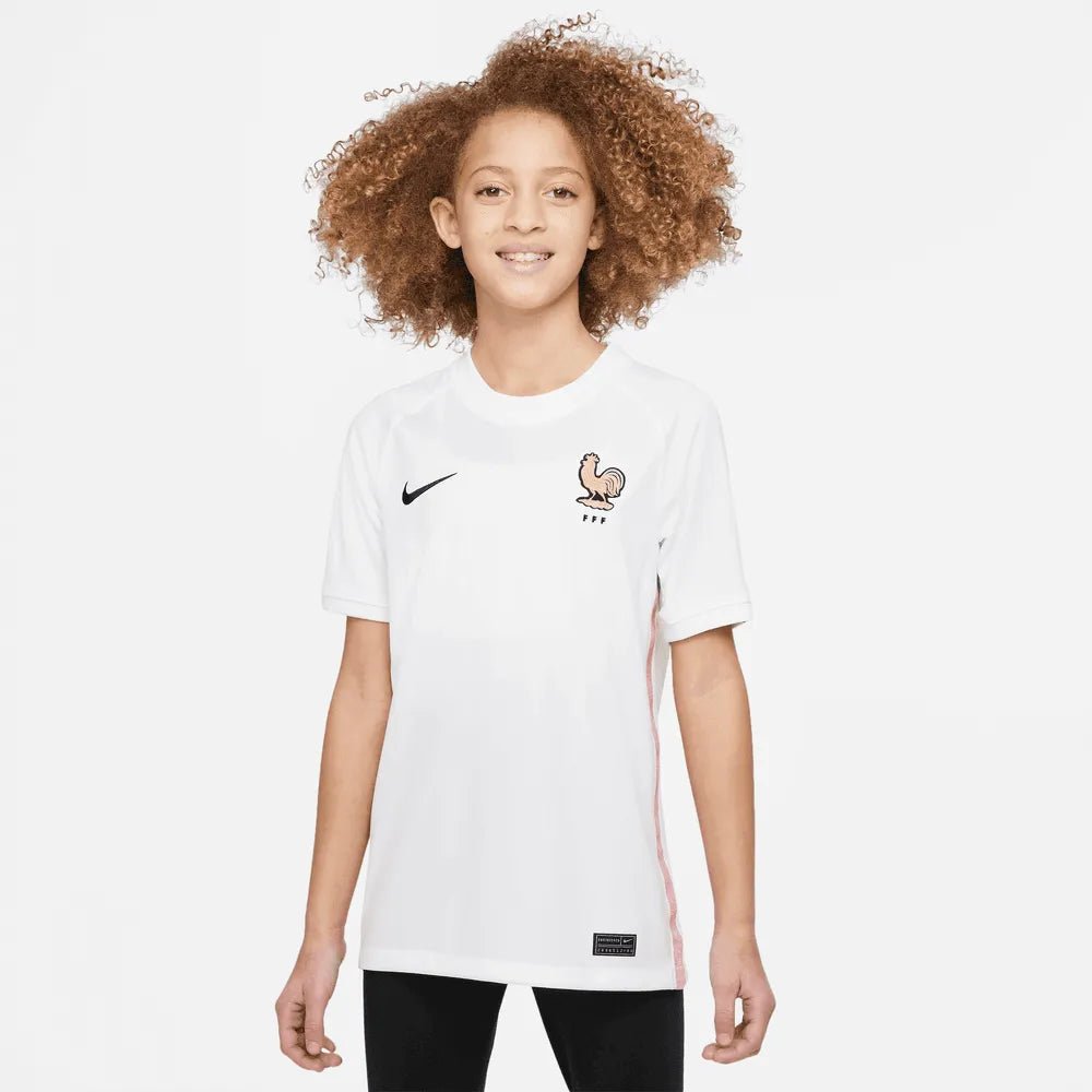 Nike 2022-23 France Away Youth Soccer Jersey White-Pink Glaze-Blue