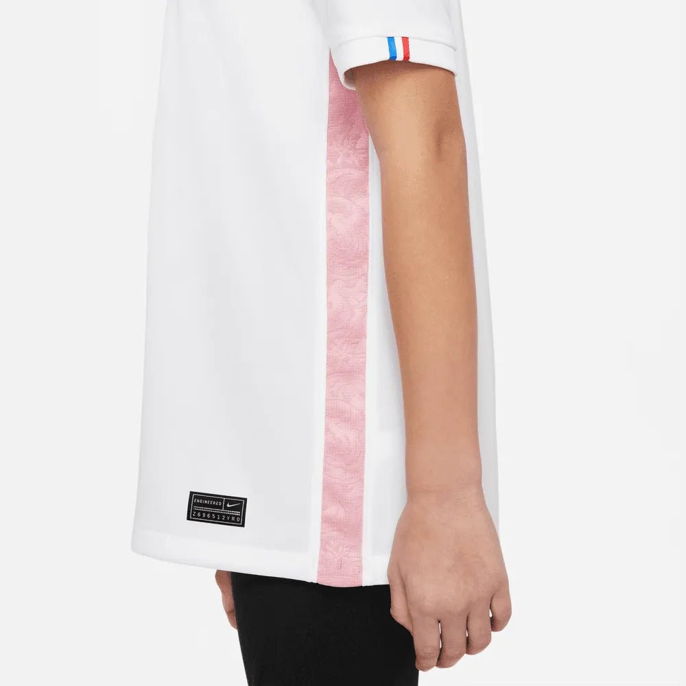 Nike 2022-23 France Away Youth Soccer Jersey White-Pink Glaze-Blue