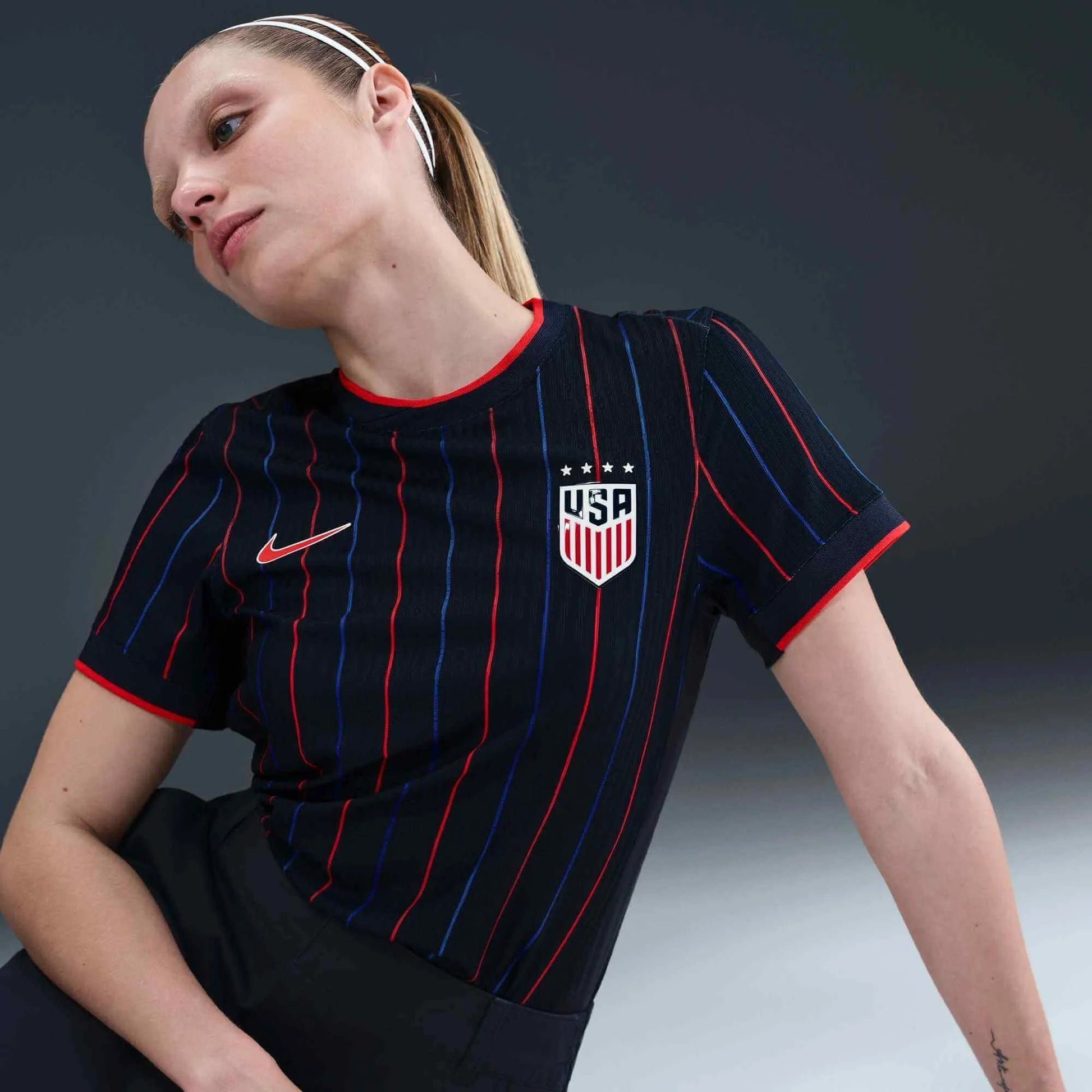Nike 2025 USA Women's 4-Star Authentic Away Soccer Jersey Obsidian/Challenge Red/Challenge Red