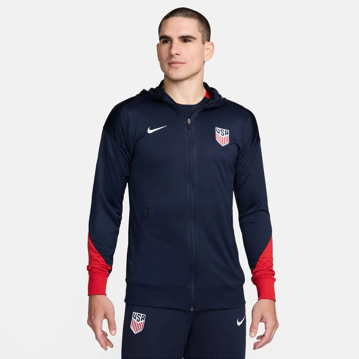 Nike 2024-25 USA Men's Strike Hoodie Track Jacket Obsidian/Sport Red/White