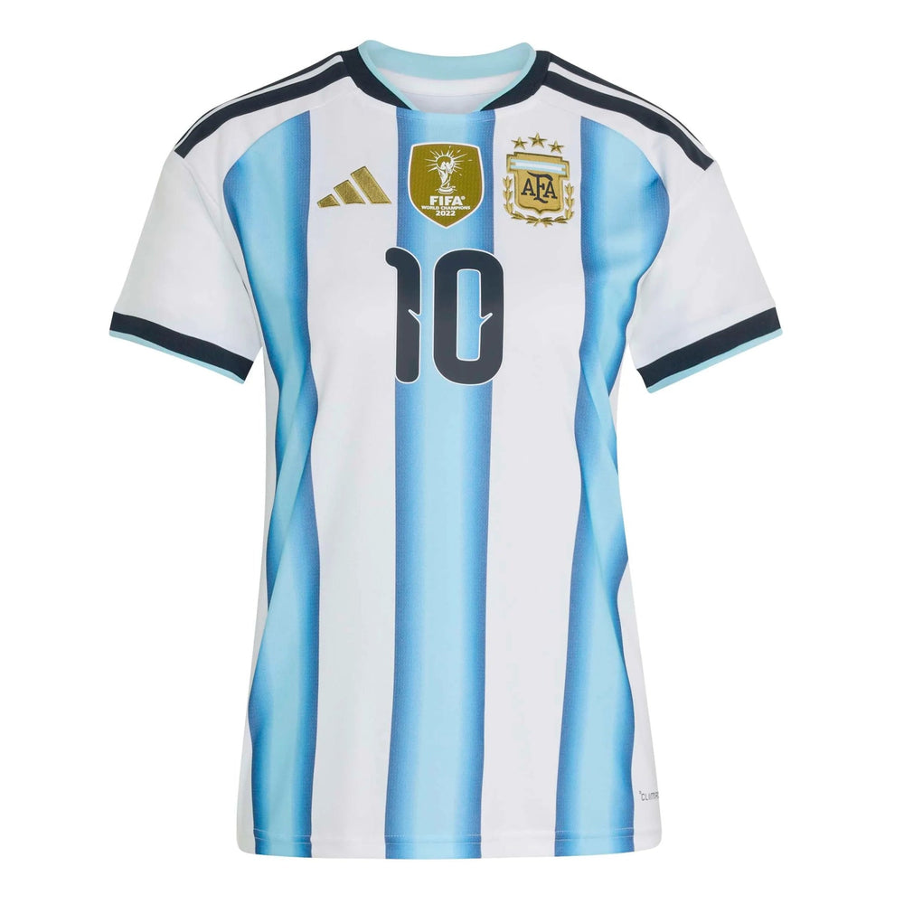 Adidas 2026 Argentina Women's Stadium Home Messi #10 Soccer Jersey White / Icey Blue / Light Blue