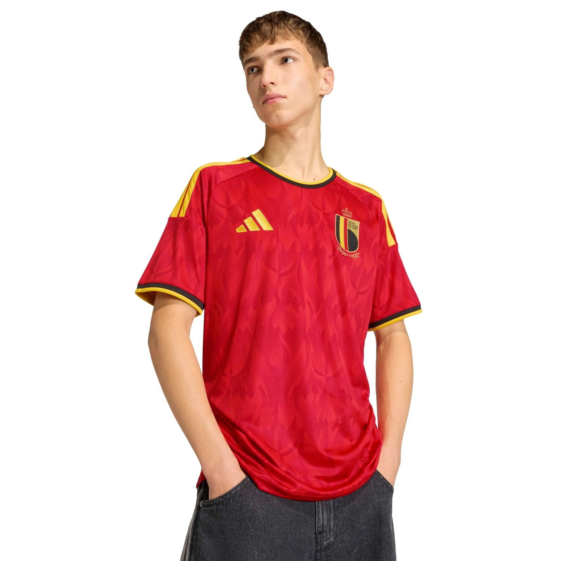 Adidas 2026 Belgium Men's Stadium Home Soccer Jersey Red / Bold Gold