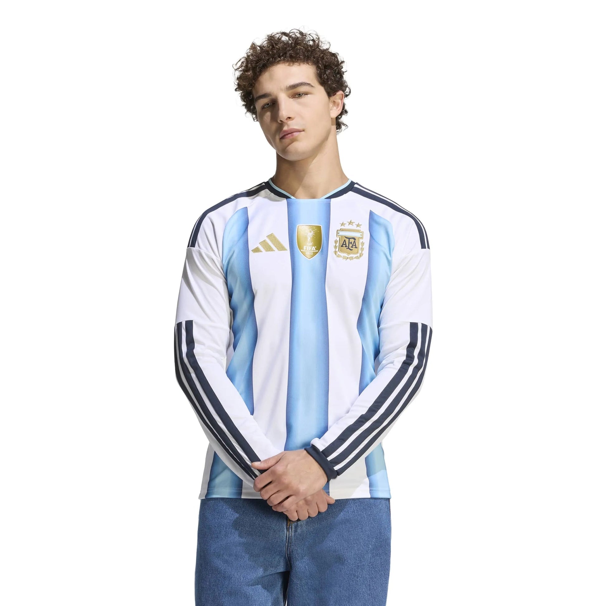 Adidas 2026 Argentina Men's Stadium Home Long-Sleeve Soccer Jersey White / Icey Blue / Light Blue