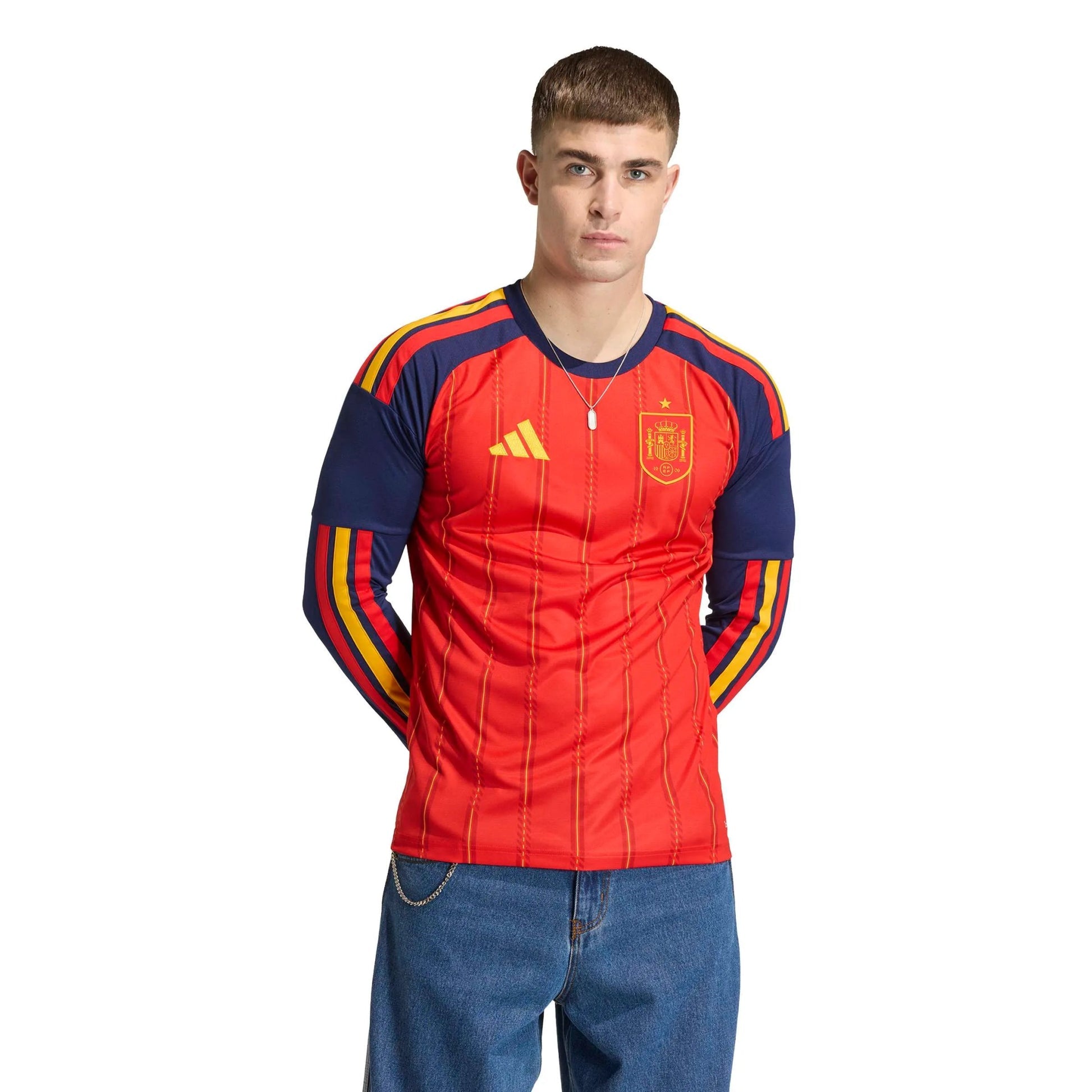 Adidas 2026 Spain Men's Stadium Home Long-Sleeve Soccer Jersey Vivid Red
