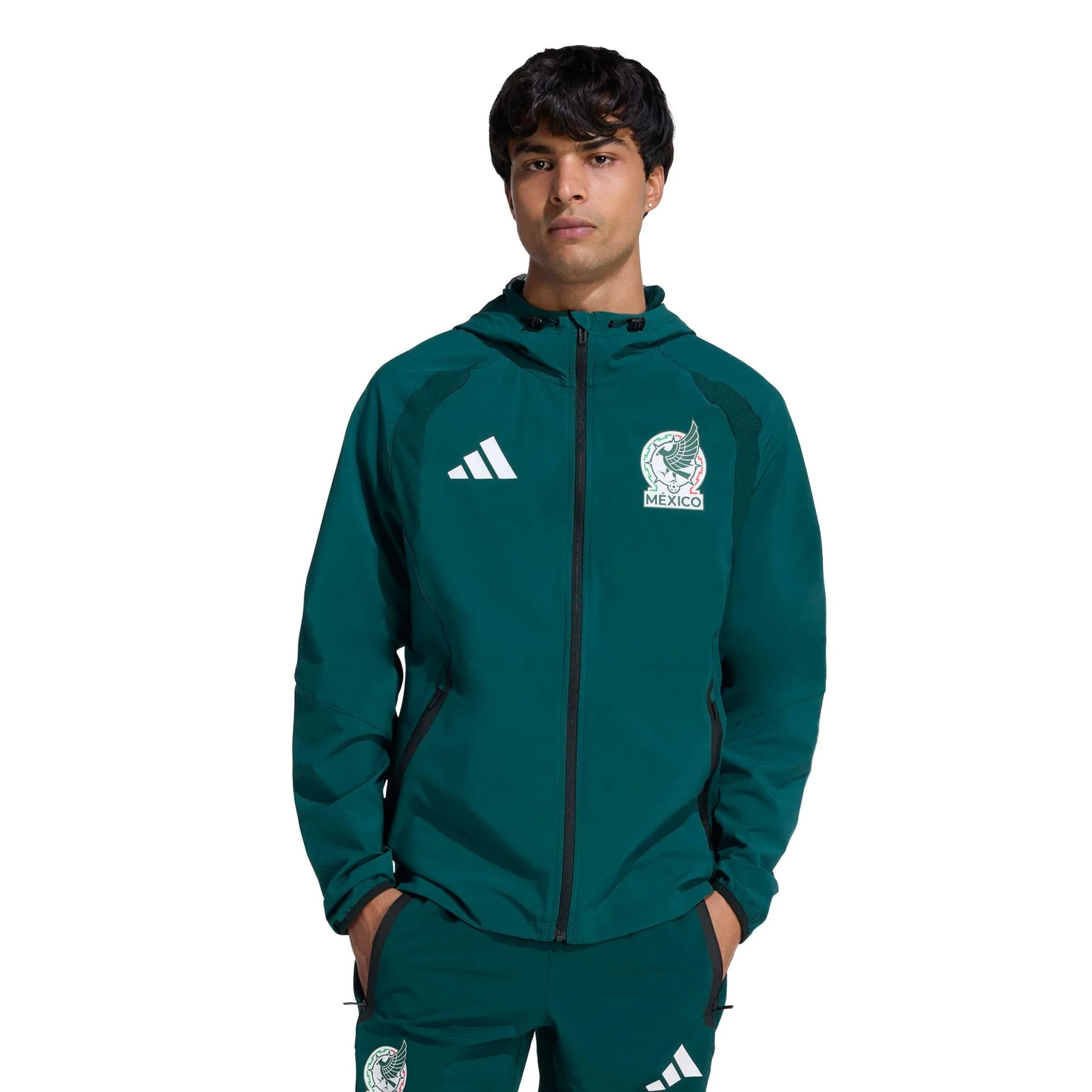 Adidas 2026 Mexico Men's Tiro Travel Full Zip Windbreaker Aurora Ivy
