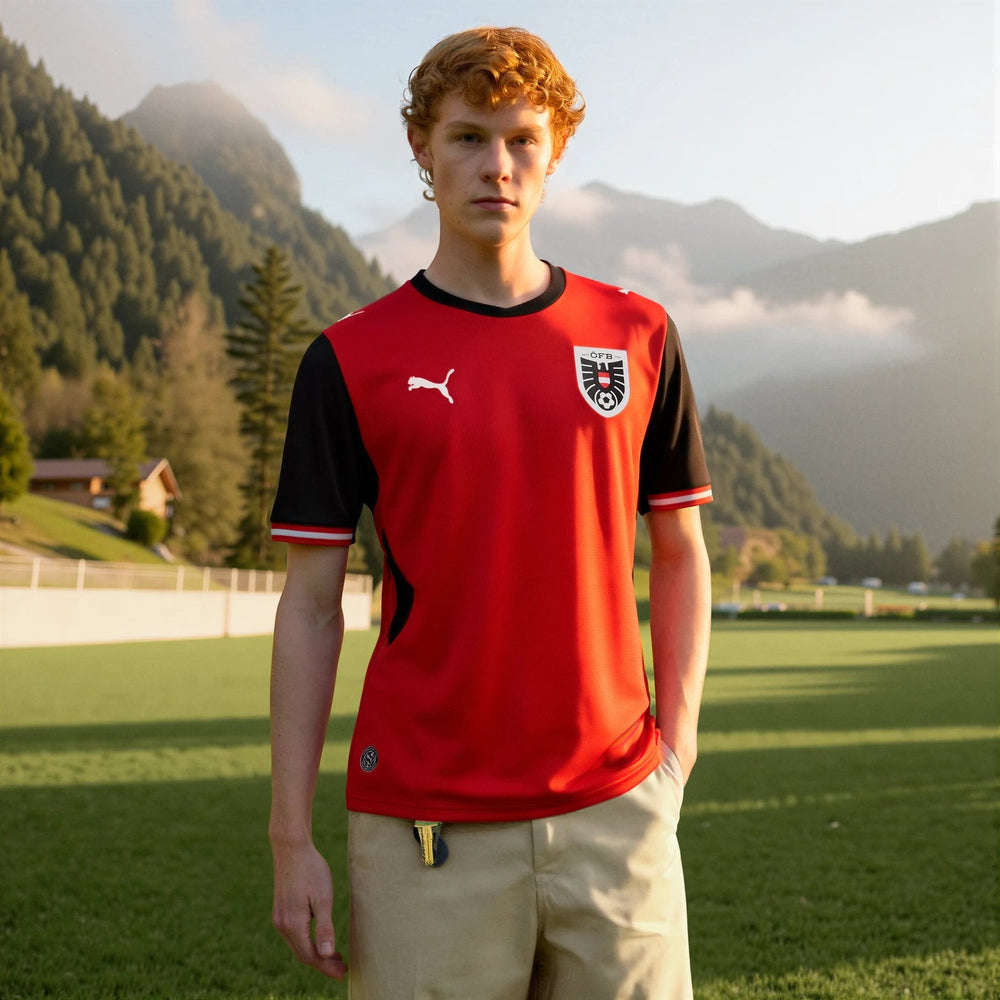 Puma 2026 Austria Men's Stadium Home Soccer Jersey Puma Red-Puma Black