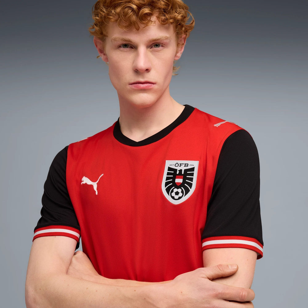 Puma 2026 Austria Men's Stadium Home Soccer Jersey Puma Red-Puma Black