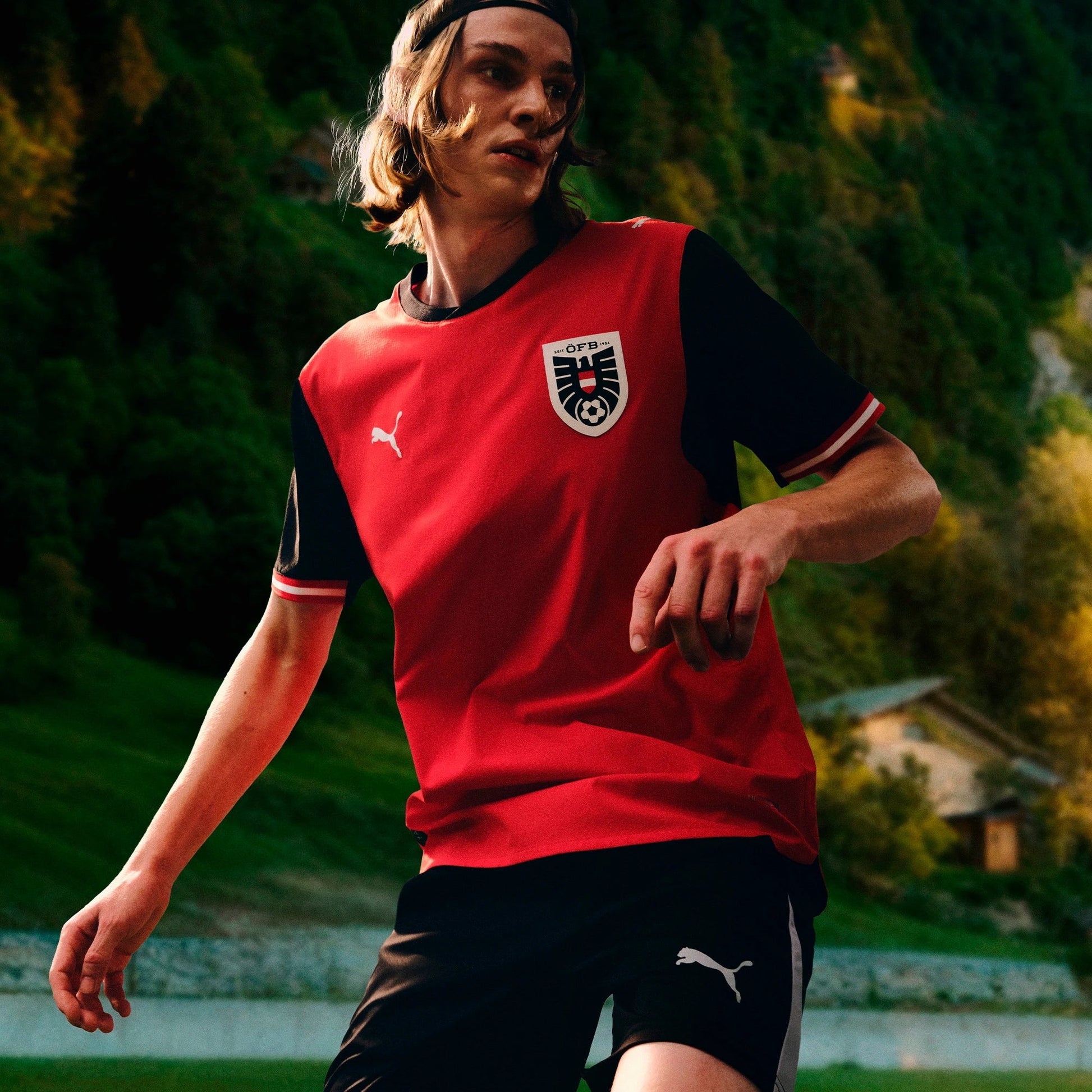Puma 2026 Austria Men's Stadium Home Soccer Jersey Puma Red-Puma Black