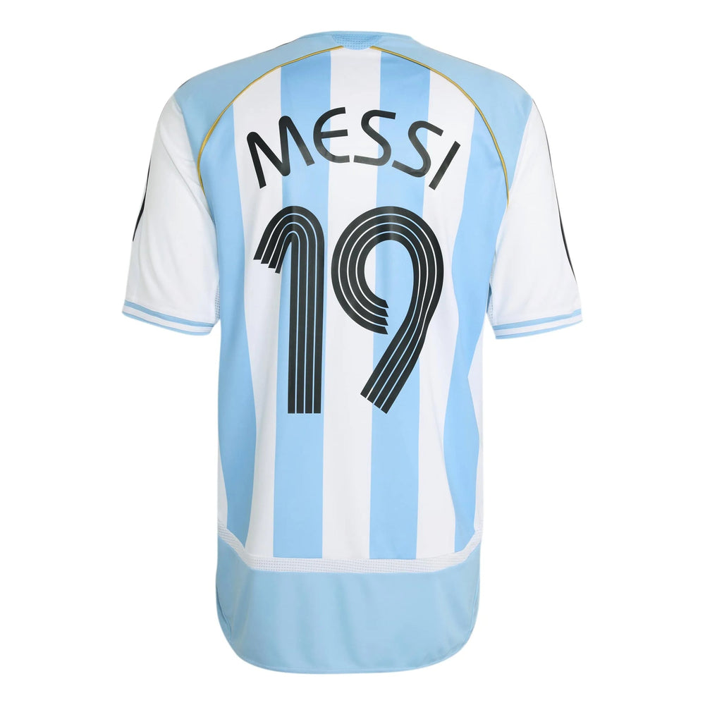 Adidas 2006 Argentina Men's Retro Stadium Home Messi #19 Soccer Jersey White / Clear Blue