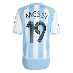 Adidas 2006 Argentina Men's Retro Stadium Home Messi #19 Soccer Jersey White / Clear Blue