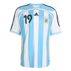 Adidas 2006 Argentina Men's Retro Stadium Home Messi #19 Soccer Jersey White / Clear Blue