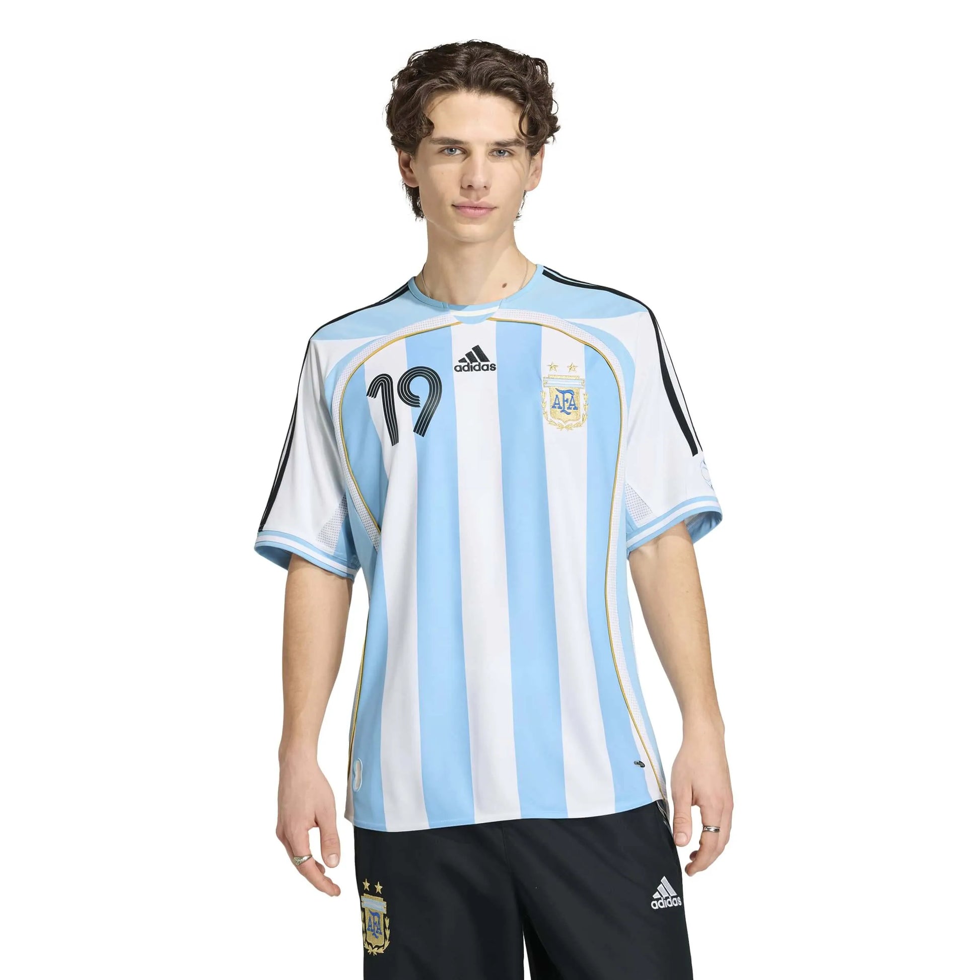 Adidas 2006 Argentina Men's Retro Stadium Home Messi #19 Soccer Jersey White / Clear Blue