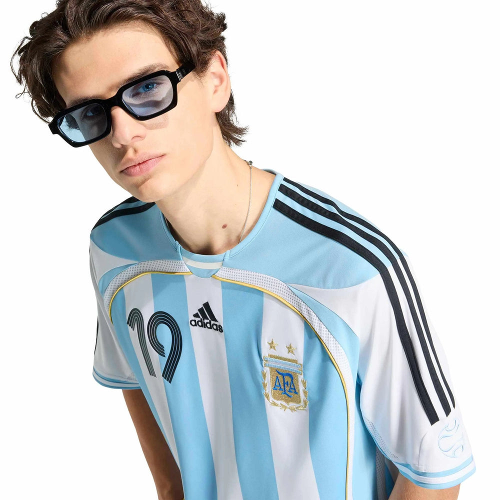 Adidas 2006 Argentina Men's Retro Stadium Home Messi #19 Soccer Jersey White / Clear Blue