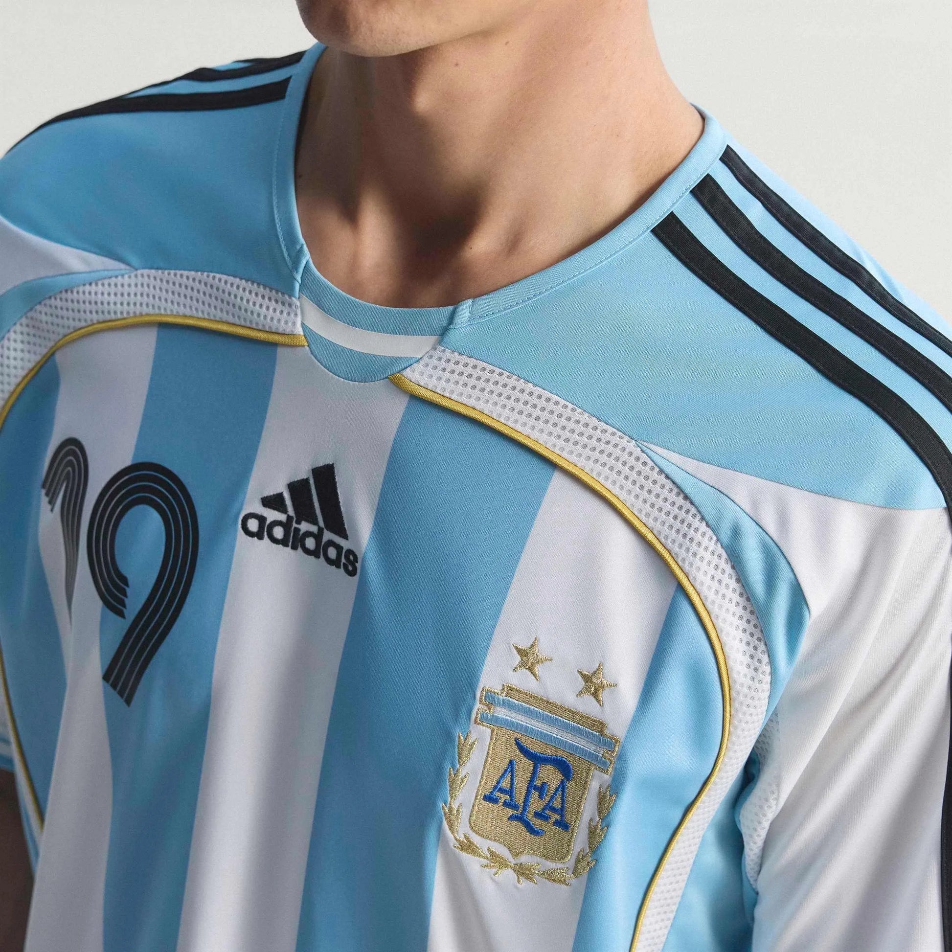 Adidas 2006 Argentina Men's Retro Stadium Home Messi #19 Soccer Jersey White / Clear Blue