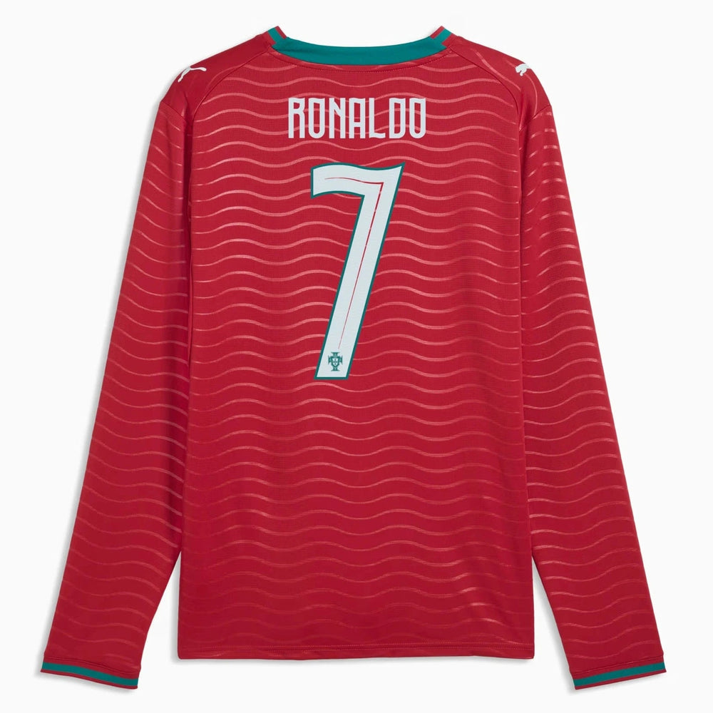 Puma 2026 Portugal Men's Stadium Home Ronaldo #7 Long-Sleeve Soccer Je Club Red-Green Lagoon
