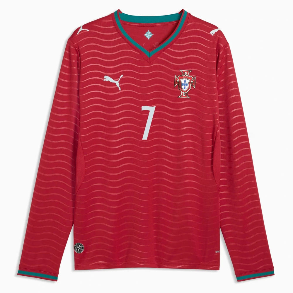 Puma 2026 Portugal Men's Stadium Home Ronaldo #7 Long-Sleeve Soccer Je Club Red-Green Lagoon