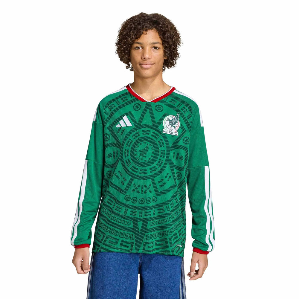 Adidas 2026 Mexico Youth Stadium Home Long-Sleeve Soccer Jersey Bold Green