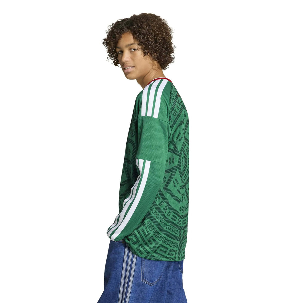 Adidas 2026 Mexico Youth Stadium Home Long-Sleeve Soccer Jersey Bold Green