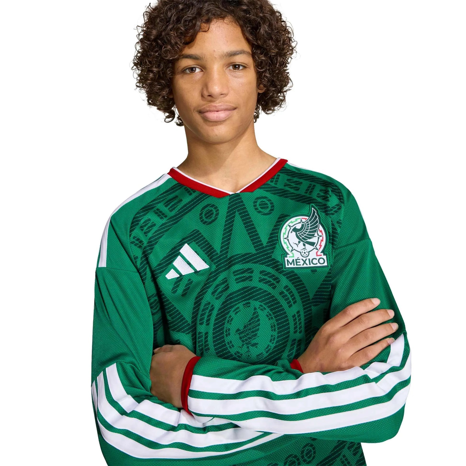 Adidas 2026 Mexico Youth Stadium Home Long-Sleeve Soccer Jersey Bold Green