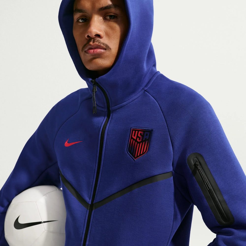 Nike 2026-27 USMNT Men's Full-Zip Tech Fleece Hoodie Deep Royal Blue/Challenge Red