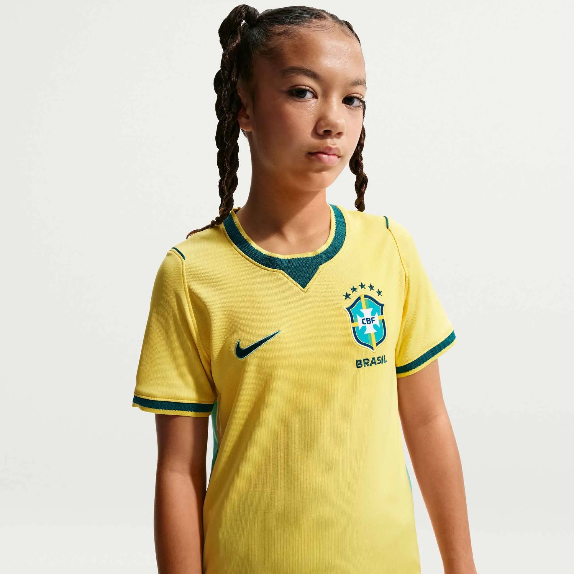 Nike 2026-27 Brazil Youth Stadium Home Soccer Jersey Canary/Light Menta/Geode Teal