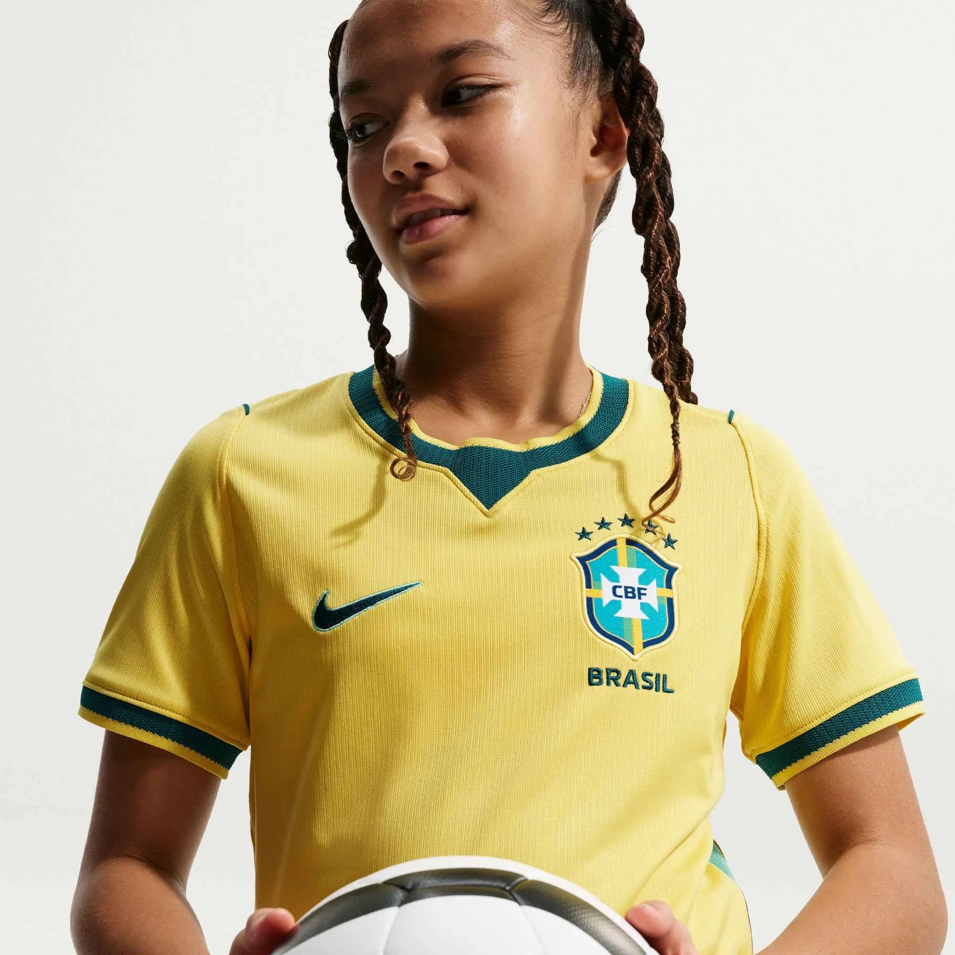 Nike 2026-27 Brazil Youth Stadium Home Soccer Jersey Canary/Light Menta/Geode Teal