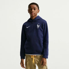 Nike 2026-27 France Youth Club Pullover Hoodie Blackened Blue/White