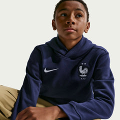 Nike 2026-27 France Youth Club Pullover Hoodie Blackened Blue/White
