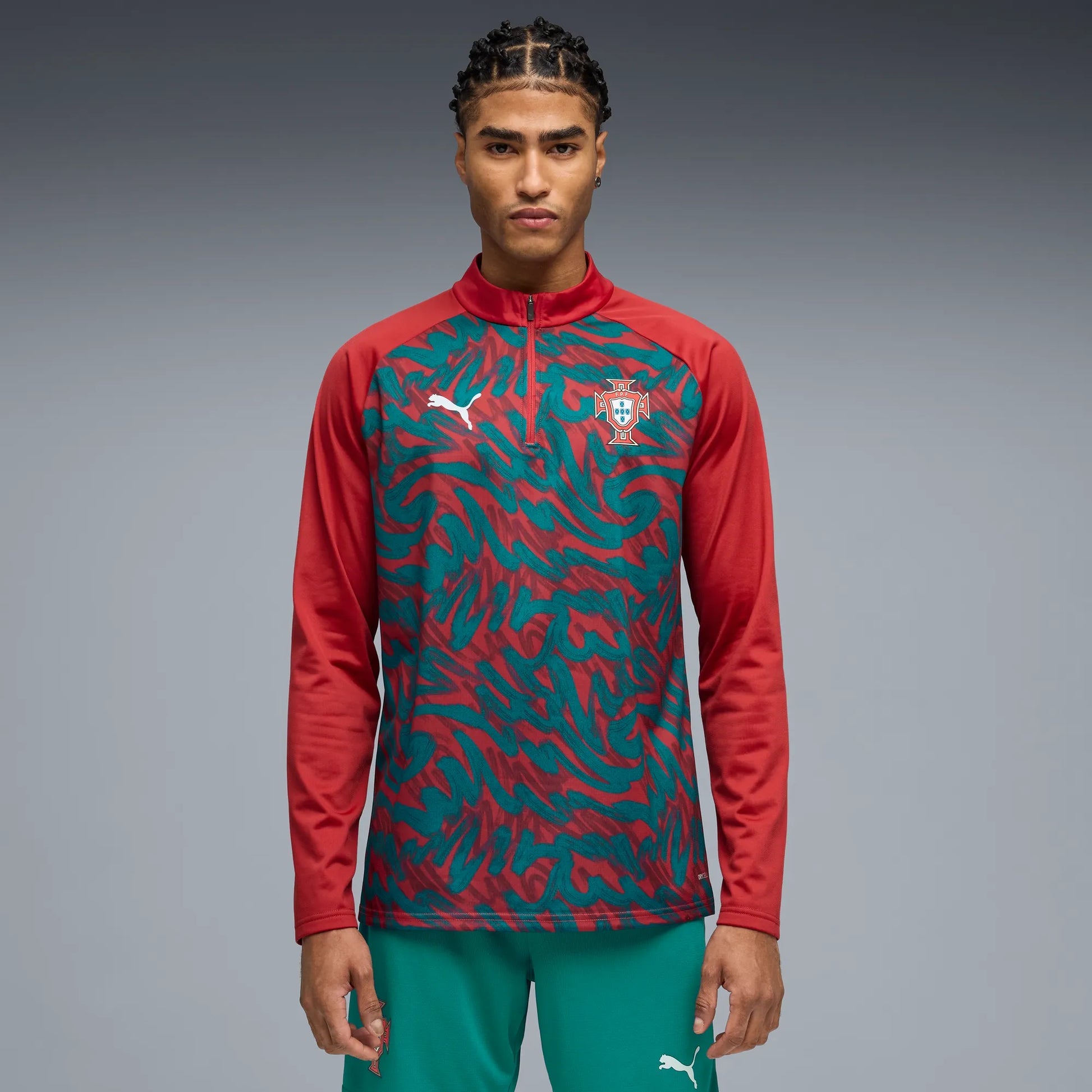 Puma 2026-27 Portugal Men's 1/4 Zip Pre-Match Top Club Red-Green Lagoon