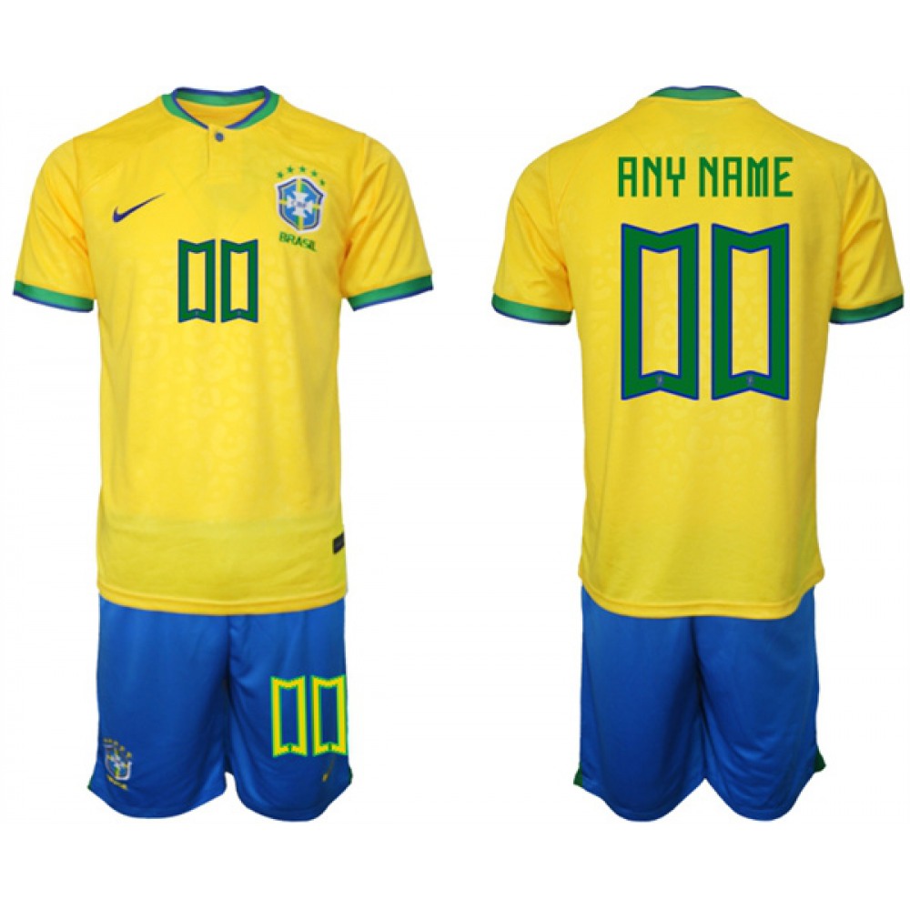 Men's Brazil Custom Yellow 2022 FIFA World Cup Home Soccer Jersey Suit