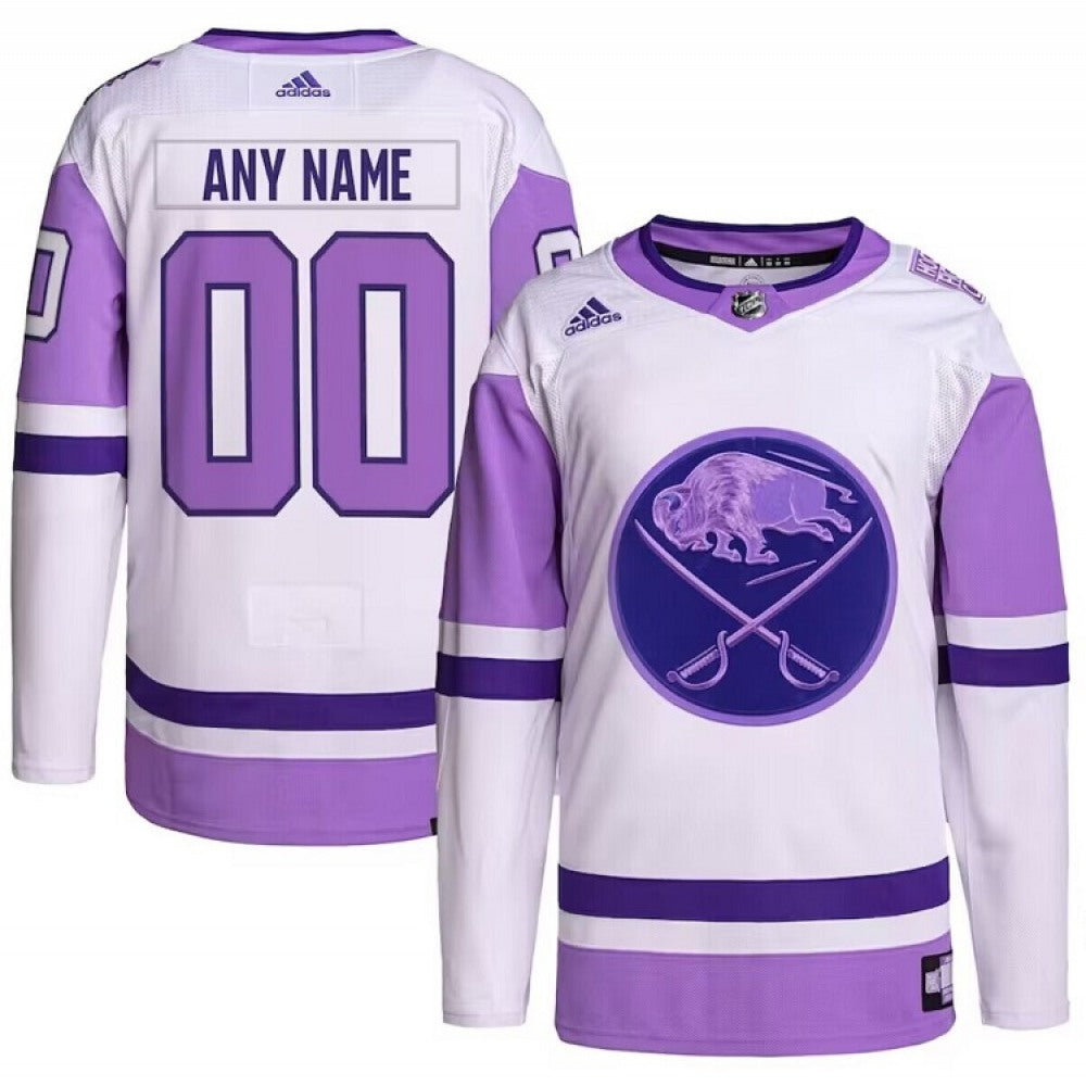 Men's Buffalo Sabres Custom Purple/White Cancer Blue Stitched Jersey