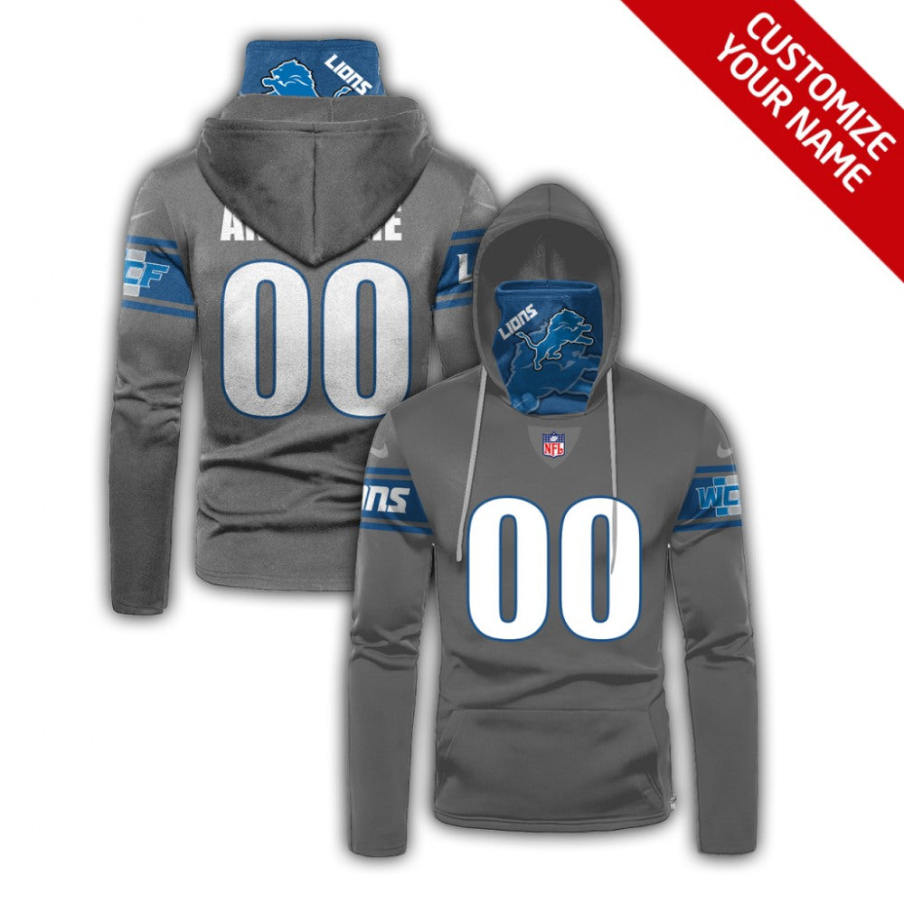 Men's Detroit Lions 2020 Grey Customize Hoodie Mask