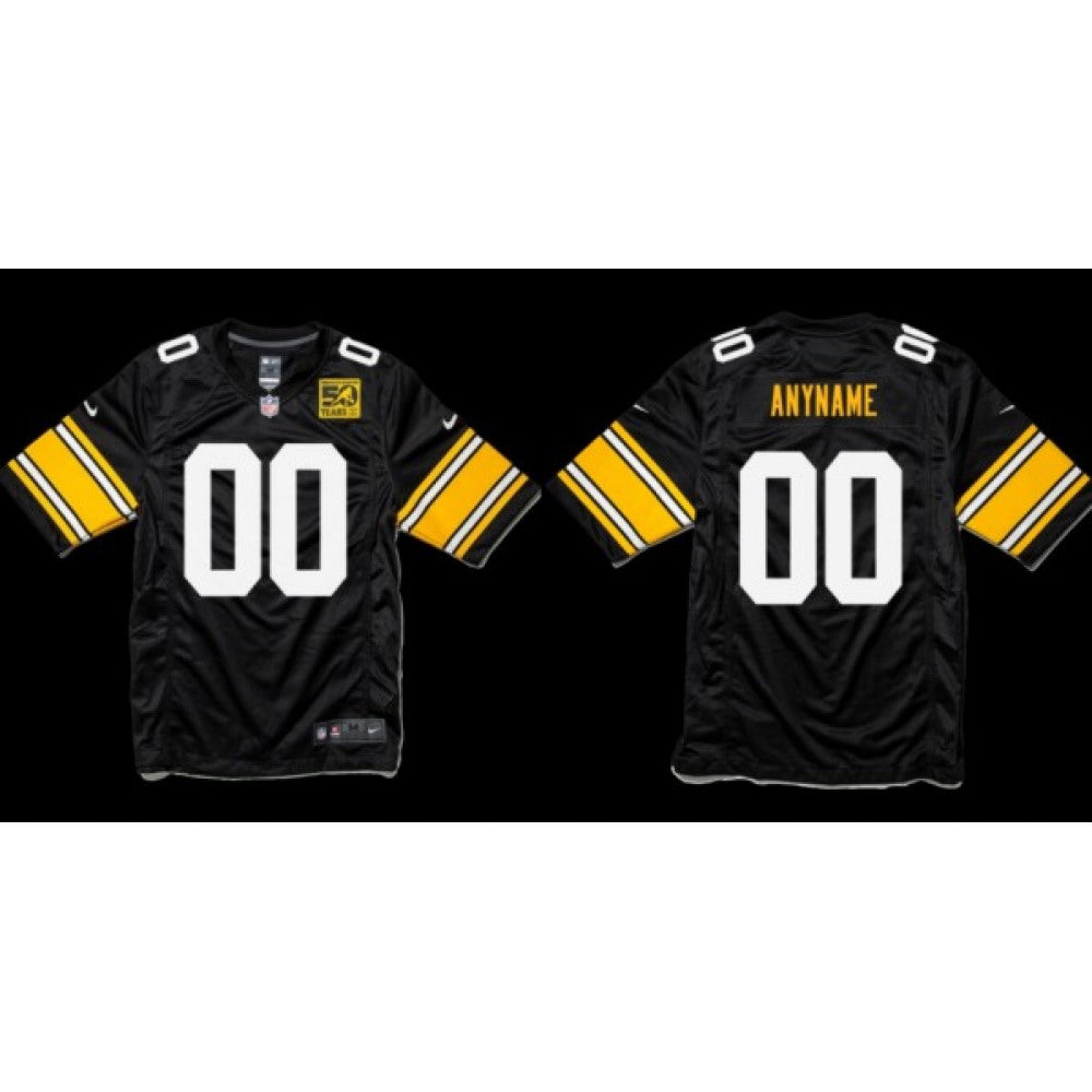 Men's Pittsburgh Steelers Customized Black With 50 Years Patch Throwback Stitched Jersey